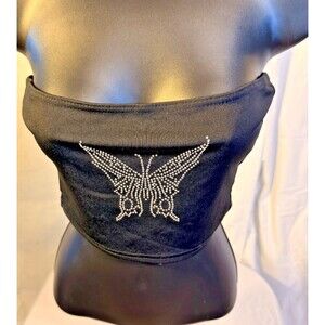 Sexy Black Butterfly Crop Top Vintage Y2K Fairy Goth Whimsygoth Womens Medium M